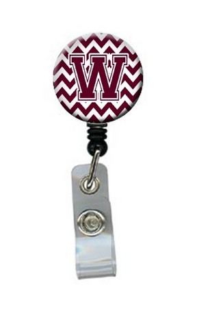 CJ1051-WBR Letter W Chevron Maroon & White Retractable Badge Reel, 5 x 1 x 2 in.