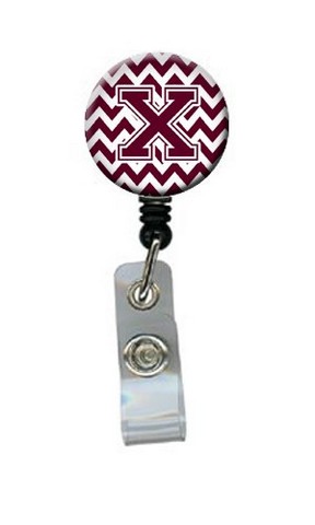 CJ1051-XBR Letter X Chevron Maroon & White Retractable Badge Reel, 5 x 1 x 2 in.