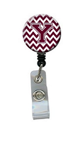 CJ1051-YBR Letter Y Chevron Maroon & White Retractable Badge Reel, 5 x 1 x 2 in.