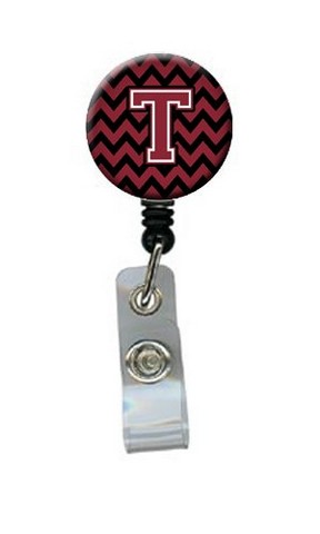 CJ1052-TBR Letter T Chevron Garnet & Black Retractable Badge Reel