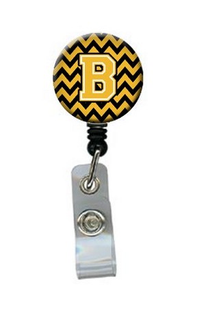 Letter B Chevron Black & Gold Retractable Badge Reel, 5 x 1 x 2 in.