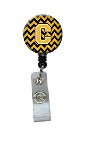 CJ1053-CBR Letter C Chevron Black & Gold Retractable Badge Reel, 5 x 1 x 2 in.