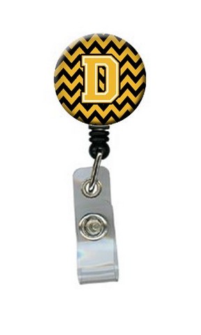CJ1053-DBR Letter D Chevron Black & Gold Retractable Badge Reel, 5 x 1 x 2 in.