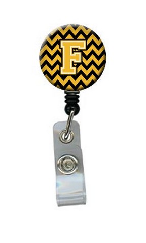 CJ1053-FBR Letter F Chevron Black & Gold Retractable Badge Reel, 5 x 1 x 2 in.
