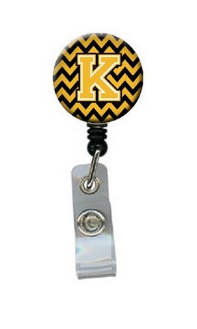 CJ1053-KBR Letter K Chevron Black & Gold Retractable Badge Reel, 5 x 1 x 2 in.