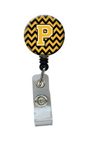 CJ1053-PBR Letter P Chevron Black & Gold Retractable Badge Reel, 5 x 1 x 2 in.