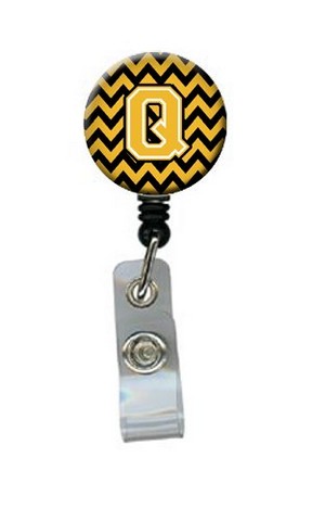 CJ1053-QBR Letter Q Chevron Black & Gold Retractable Badge Reel, 5 x 1 x 2 in.