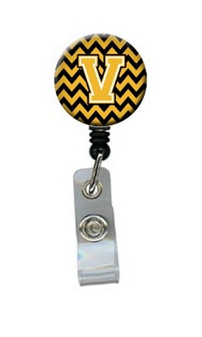 CJ1053-VBR Letter V Chevron Black & Gold Retractable Badge Reel, 5 x 1 x 2 in.