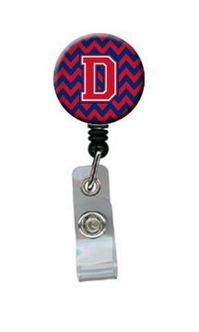 Letter D Chevron Yale Blue & Crimson Retractable Badge Reel