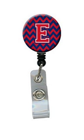 Letter E Chevron Yale Blue & Crimson Retractable Badge Reel