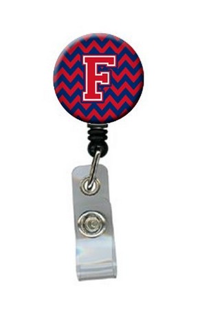 Letter F Chevron Yale Blue & Crimson Retractable Badge Reel