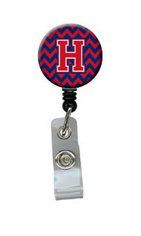 Letter H Chevron Yale Blue & Crimson Retractable Badge Reel
