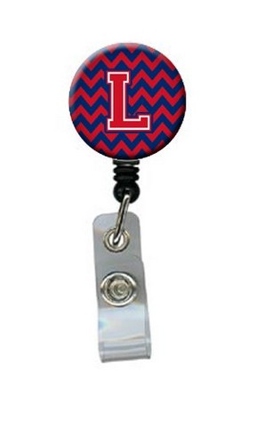 Letter L Chevron Yale Blue & Crimson Retractable Badge Reel