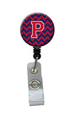 Letter P Chevron Yale Blue & Crimson Retractable Badge Reel