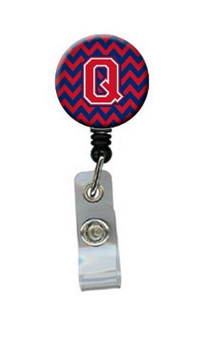 Letter Q Chevron Yale Blue & Crimson Retractable Badge Reel