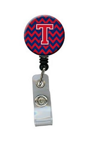 Letter T Chevron Yale Blue & Crimson Retractable Badge Reel