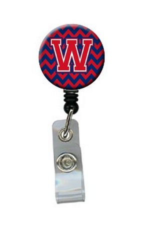 Letter W Chevron Yale Blue & Crimson Retractable Badge Reel