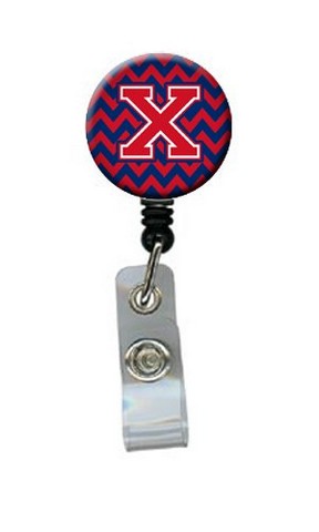 Letter X Chevron Yale Blue & Crimson Retractable Badge Reel
