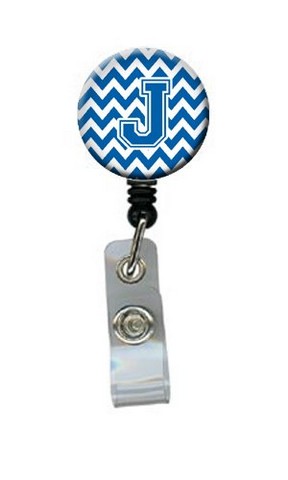 CJ1056-JBR Letter J Chevron Blue & White Retractable Badge Reel, 5 x 1 x 2 in.
