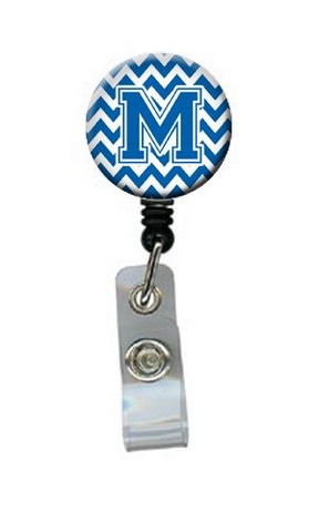 Letter M Chevron Blue & White Retractable Badge Reel, 5 x 1 x 2 in.