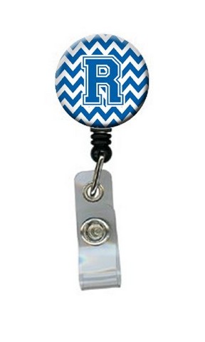 CJ1056-RBR Letter R Chevron Blue & White Retractable Badge Reel, 5 x 1 x 2 in.