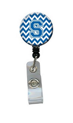 Letter S Chevron Blue & White Retractable Badge Reel, 5 x 1 x 2 in.
