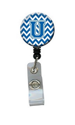 CJ1056-UBR Letter U Chevron Blue & White Retractable Badge Reel, 5 x 1 x 2 in.