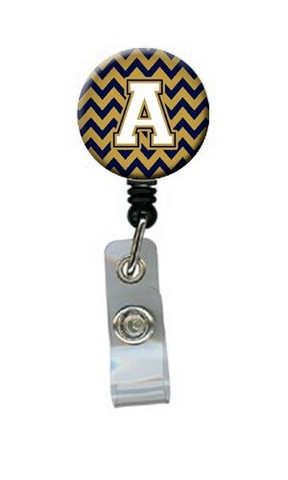 Letter A Chevron Navy Blue & Gold Retractable Badge Reel