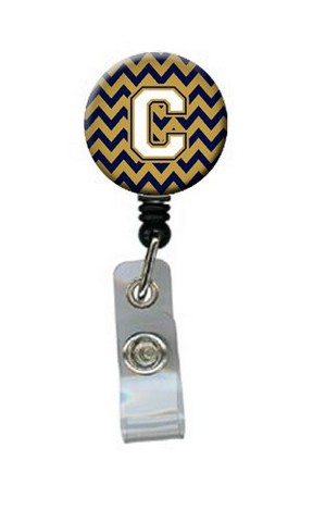 Letter C Chevron Navy Blue & Gold Retractable Badge Reel