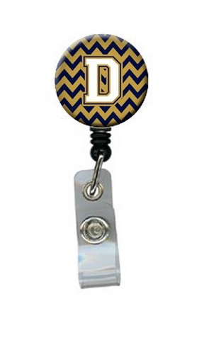 Letter D Chevron Navy Blue & Gold Retractable Badge Reel - Navy Blue & Gold