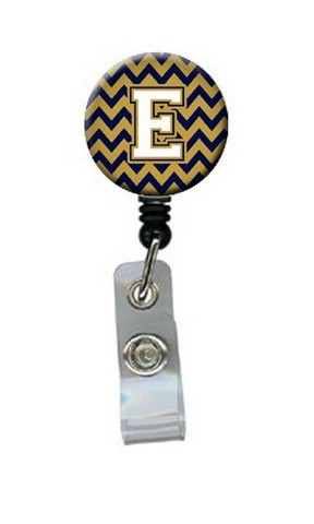 CJ1057-EBR Letter E Chevron Navy Blue & Gold Retractable Badge Reel