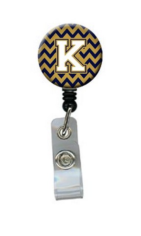 Letter K Chevron Navy Blue & Gold Retractable Badge Reel