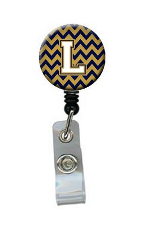 Letter L Chevron Navy Blue & Gold Retractable Badge Reel