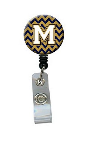 CJ1057-MBR Letter M Chevron Navy Blue & Gold Retractable Badge Reel