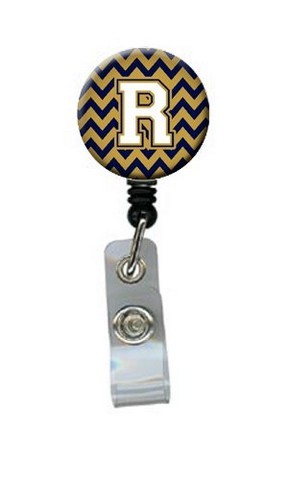 Letter R Chevron Navy Blue & Gold Retractable Badge Reel
