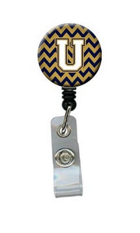 Letter U Chevron Navy Blue & Gold Retractable Badge Reel - Navy Blue & Gold