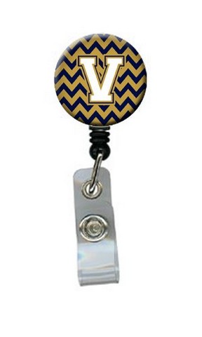 Letter V Chevron Navy Blue & Gold Retractable Badge Reel - Navy Blue & Gold
