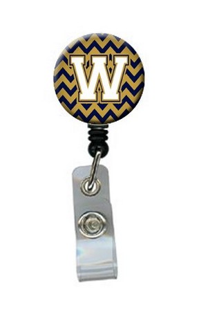 Letter W Chevron Navy Blue & Gold Retractable Badge Reel
