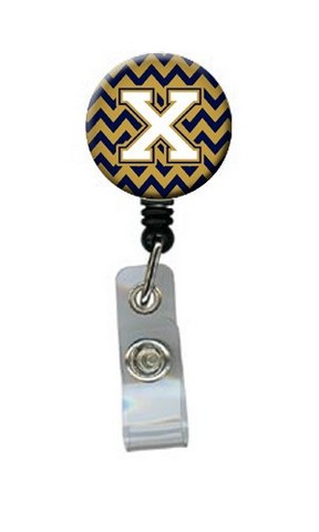Letter X Chevron Navy Blue & Gold Retractable Badge Reel