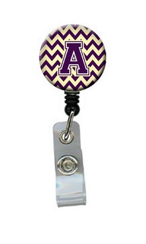 CJ1058-ABR Letter A Chevron Purple & Gold Retractable Badge Reel, 5 x 1 x 2 in.