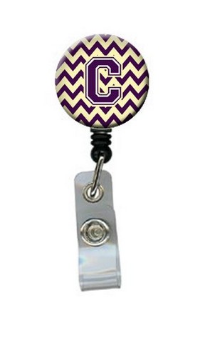 Letter C Chevron Purple & Gold Retractable Badge Reel, 5 x 1 x 2 in.