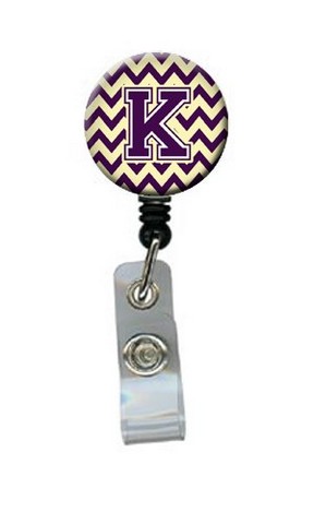 Letter K Chevron Purple & Gold Retractable Badge Reel, 5 x 1 x 2 in.