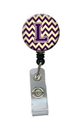 Letter L Chevron Purple & Gold Retractable Badge Reel, 5 x 1 x 2 in.