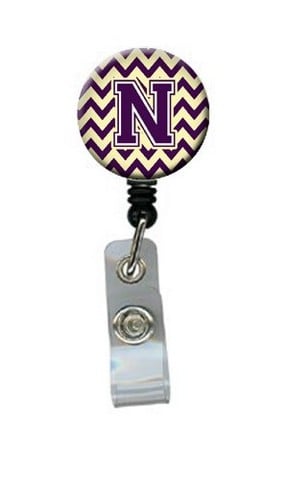 CJ1058-NBR Letter N Chevron Purple & Gold Retractable Badge Reel, 5 x 1 x 2 in.