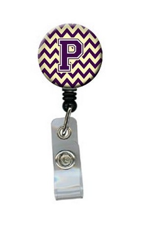 CJ1058-PBR Letter P Chevron Purple & Gold Retractable Badge Reel, 5 x 1 x 2 in.