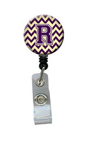 Letter R Chevron Purple & Gold Retractable Badge Reel, 5 x 1 x 2 in.
