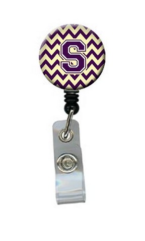 CJ1058-SBR Letter S Chevron Purple & Gold Retractable Badge Reel, 5 x 1 x 2 in.