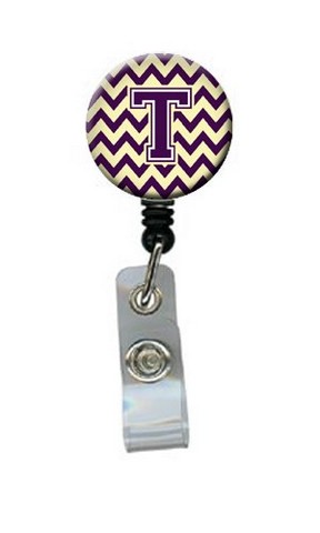 CJ1058-TBR Letter T Chevron Purple & Gold Retractable Badge Reel, 5 x 1 x 2 in.