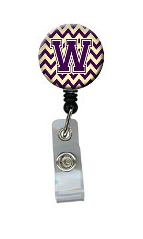 CJ1058-WBR Letter W Chevron Purple & Gold Retractable Badge Reel, 5 x 1 x 2 in.