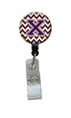 Letter X Chevron Purple & Gold Retractable Badge Reel, 5 x 1 x 2 in.